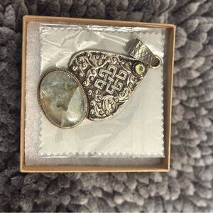 Silver and Green Stone Brooch